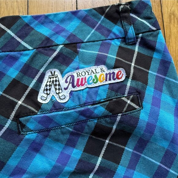 Royal & Awesome Size 36 Blue Plaid Trews Cotton Blend Comfortable Golf Shorts - Picture 14 of 15